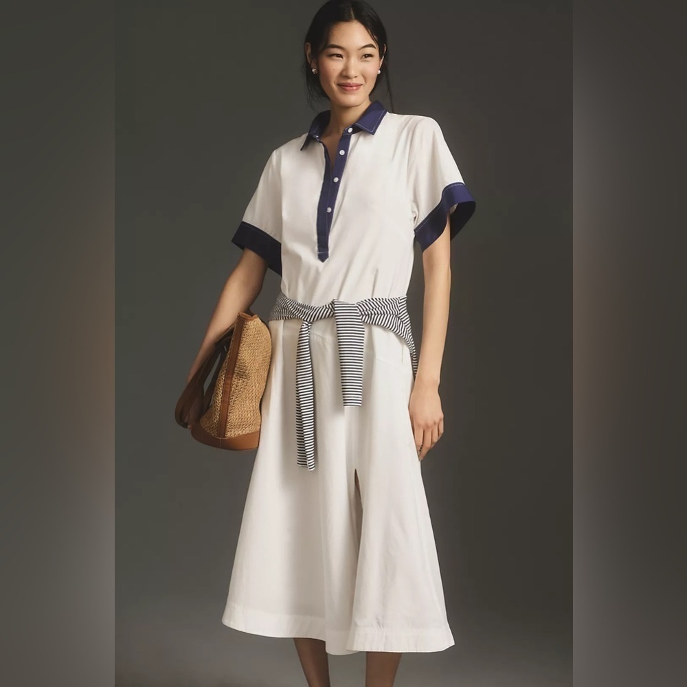 NWT Size LP - Maeve Short-Sleeve Midi Shirt Dress
